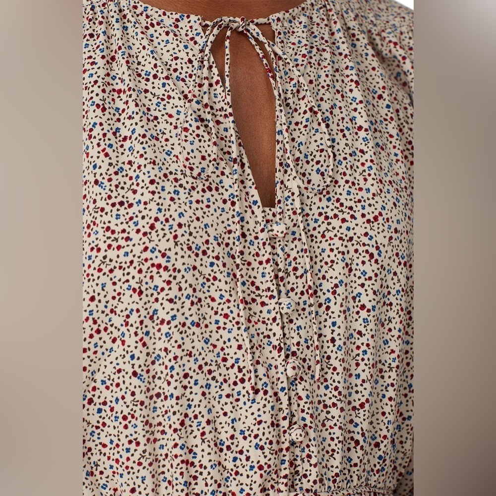 Sweet Baby Jamie Ditsy Midi Cream Red and Blue Floral Long Sleeve Dress Size XS - Picture 6 of 6